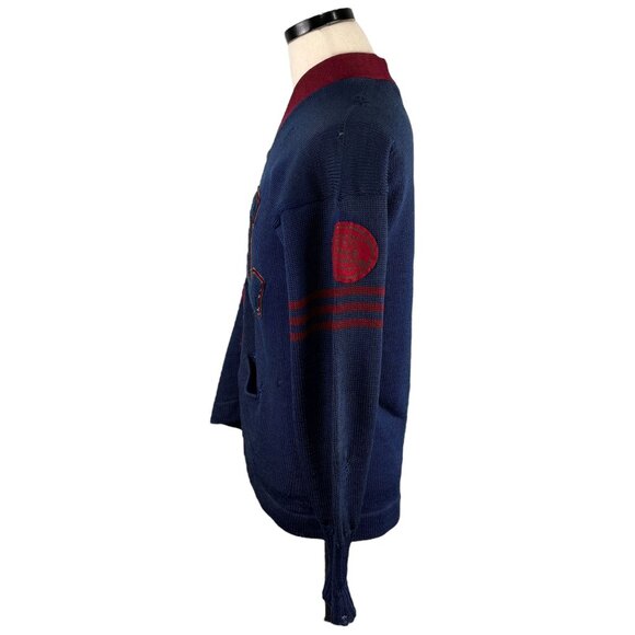 Vintage 1940s Champion Knitwear Blue & Red Varsity Letterman Cardigan Sweater - Picture 2 of 16